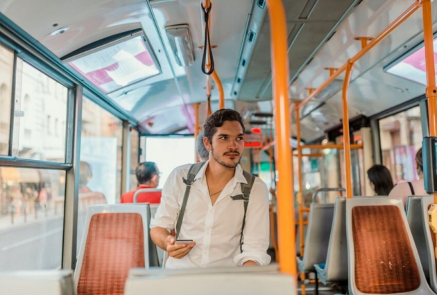Getting around: man on a bus