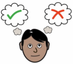 Illustration of a person thinking whether to do the survey or not
