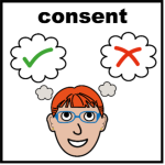 Consent illustration of a person thinking about consenting to do the survey