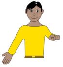 Illustration of a person in a yellow shirt pointing