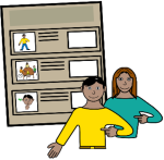 Illustration of two people and a survey form