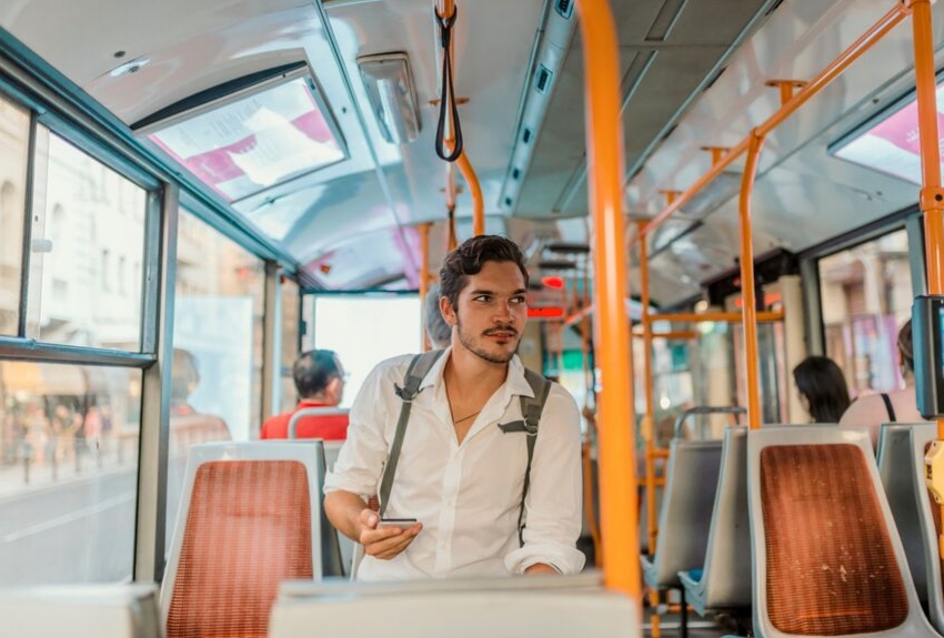 Getting around: man on a bus